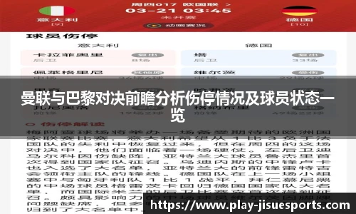 曼联与巴黎对决前瞻分析伤停情况及球员状态一览